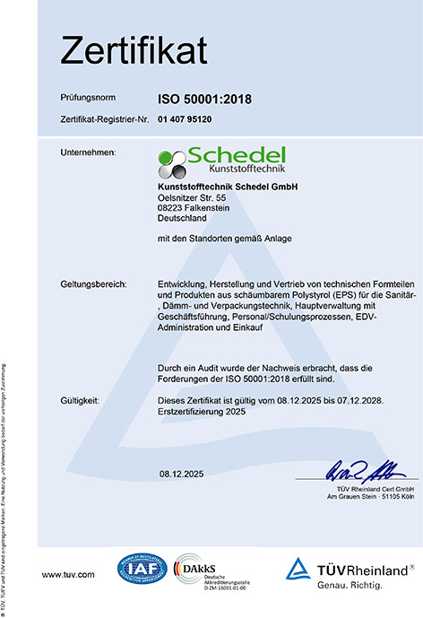 Zertifikat TÜV Rheinland, ISO 50001:2018